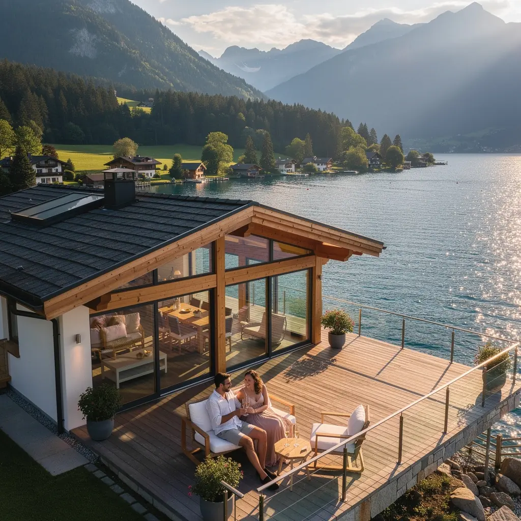 Elegante Luxusvilla mit Blick auf den malerischen See im Salzkammergut.